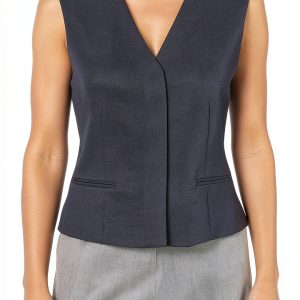 Theory Womens Collarless Vest Nocturne Navy Hidden Buttons-0