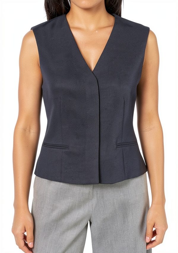 Theory Womens Collarless Vest Nocturne Navy Hidden Buttons-0