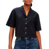 Theory Womens Lightweight Shirting Collared T-Shirt Black-0