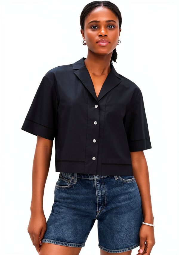 Theory Womens Lightweight Shirting Collared T-Shirt Black-0