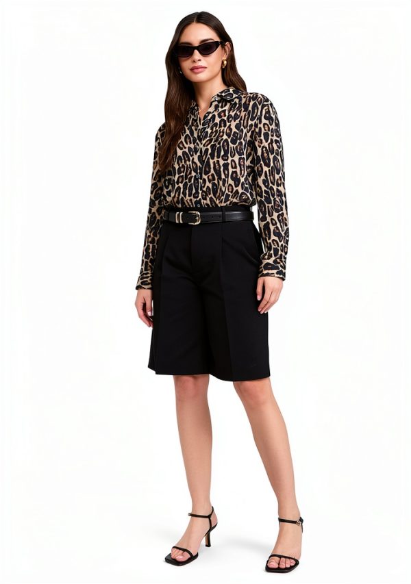Theory Womens Leopard Print Crepe Button Down Shirt-4