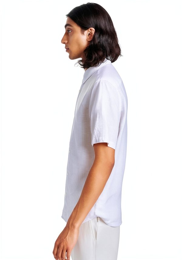 Theory Mens Linen Shirt Lightweight Stripe Short Sleeve-3