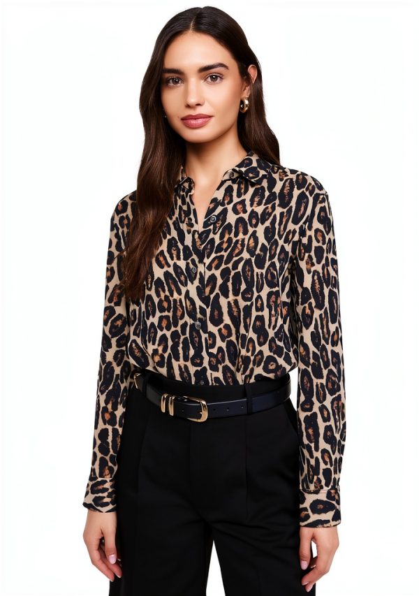 Theory Womens Leopard Print Crepe Button Down Shirt-1