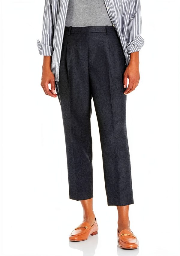 Theory Womens Slim Cropped Trouser Pleat Detail Charcoal-0