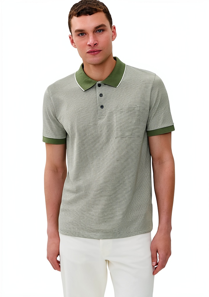 Theory Men's Polo Shirt in Green Multi color on a mannequin