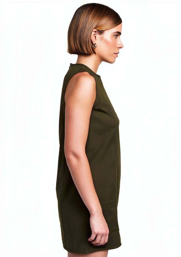 Theory Womens Club Dress Stretch Twill Sleeveless Dark Olive-3