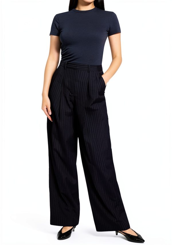 Theory Womens Nocturne Navy High Waisted Pleated Trousers-1