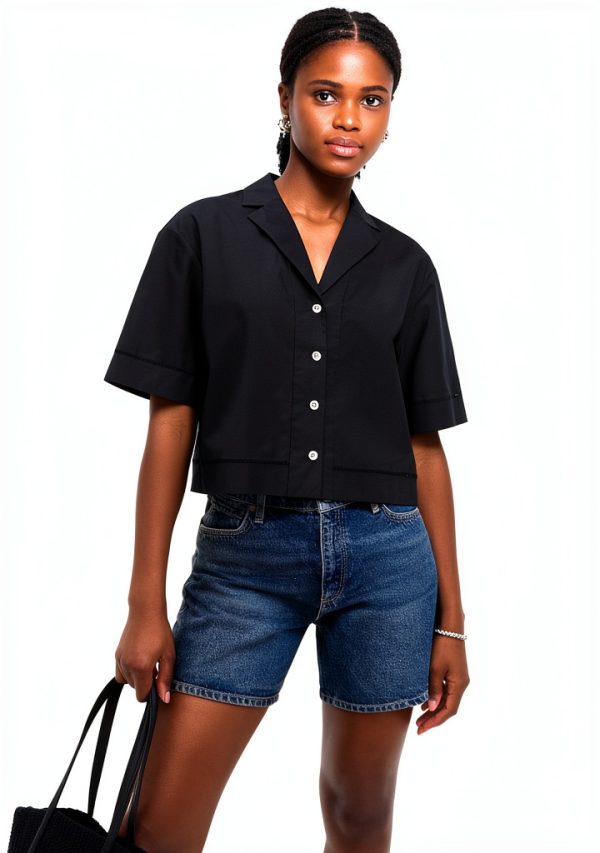 Theory Womens Lightweight Shirting Collared T-Shirt Black-1
