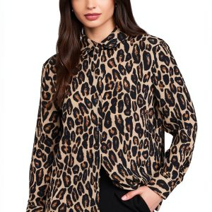 Theory Womens Leopard Print Crepe Button Down Shirt-0