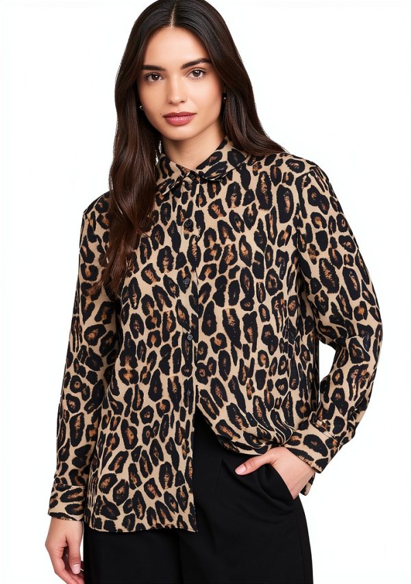 Theory Womens Leopard Print Crepe Button Down Shirt-0