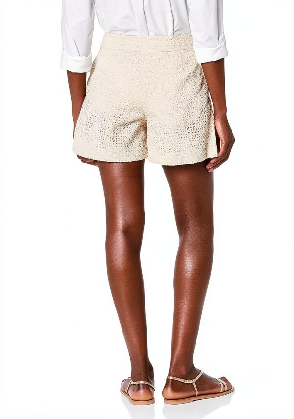 Theory Embroidery Shorts Womens Casual Pleat Front Ecru-1