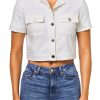 Theory Womens Suit Shirt Cropped Short Sleeve Button Pocket-0