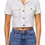 Theory Womens Suit Shirt Cropped Short Sleeve Button Pocket-0