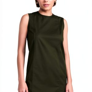 Theory Womens Club Dress Stretch Twill Sleeveless Dark Olive-0