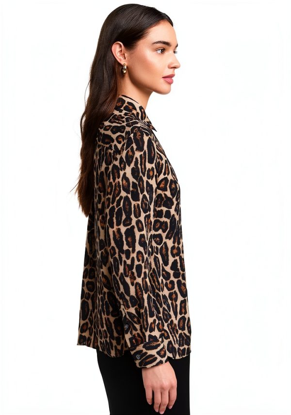 Theory Womens Leopard Print Crepe Button Down Shirt-3