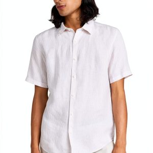 Theory Mens Linen Shirt Lightweight Stripe Short Sleeve-0