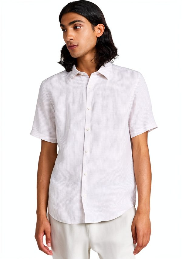 Theory Mens Linen Shirt Lightweight Stripe Short Sleeve-0