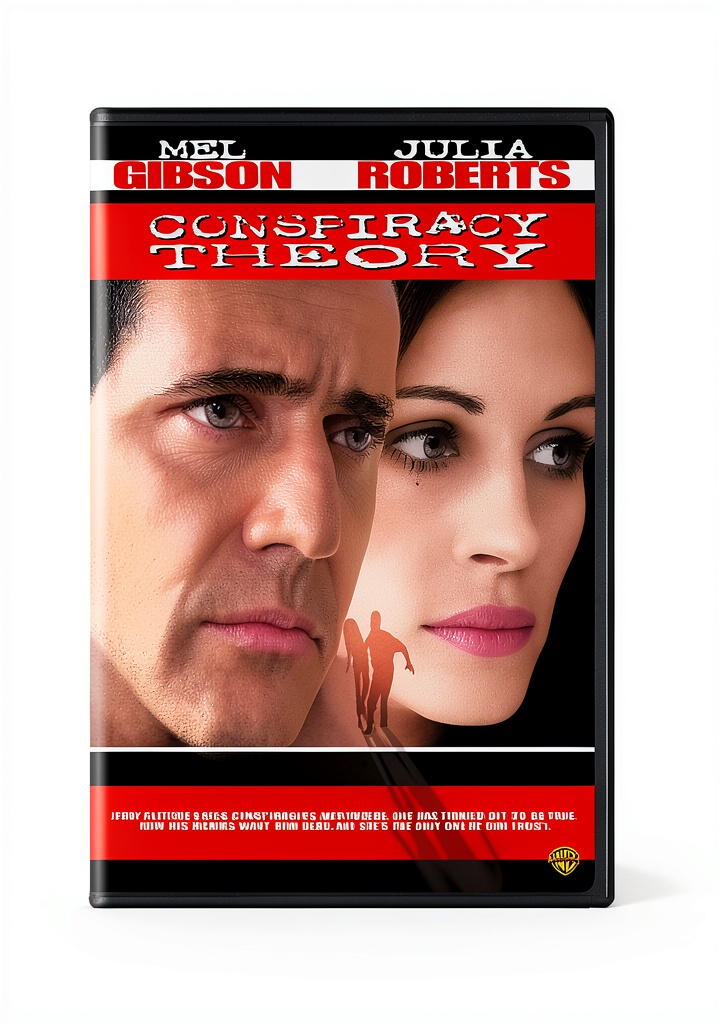 Installing Conspiracy Theory DVD Mel Gibson Richard Donner Warner Home on a wooden desk