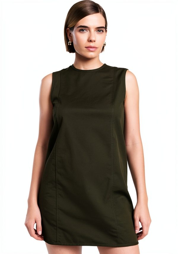 Theory Womens Club Dress Stretch Twill Sleeveless Dark Olive-1