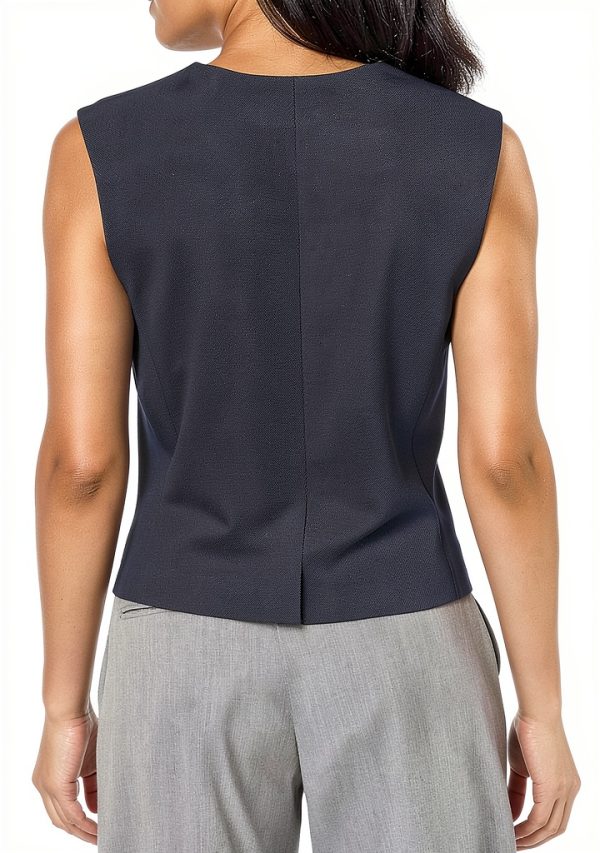 Theory Womens Collarless Vest Nocturne Navy Hidden Buttons-1