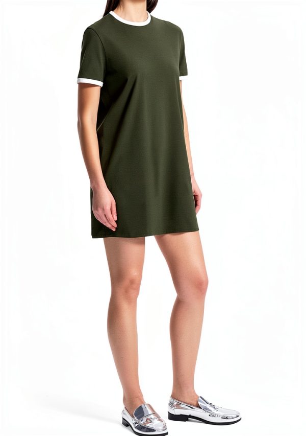 Theory Womens Muscle Tee Dress Dark Olive White Casual-1