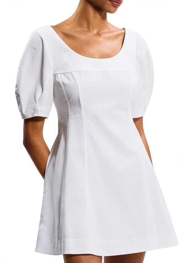 Theory Puff Sleeve Mini Dress Scoop Neck Womens Casual-2