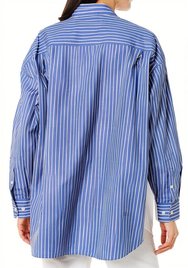 Theory Womens Oversized Blouse White Bright Blue Multi-1