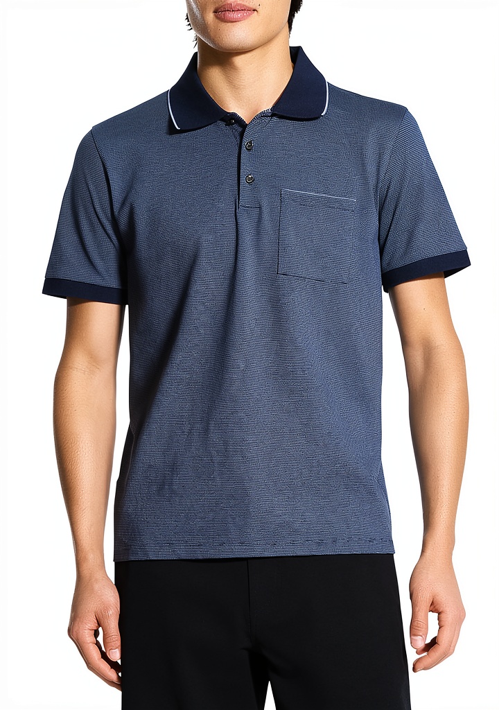 Theory Mens Polo Shirt in multi-color design on a man in a casual setting