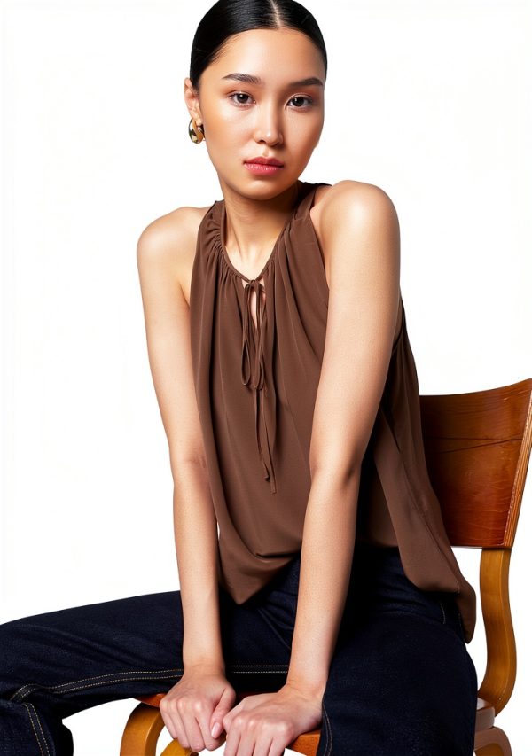 Theory Womens Sleeveless Top Self Tie Neckband Center Slit-1