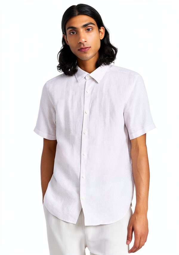 Theory Mens Linen Shirt Lightweight Stripe Short Sleeve-1