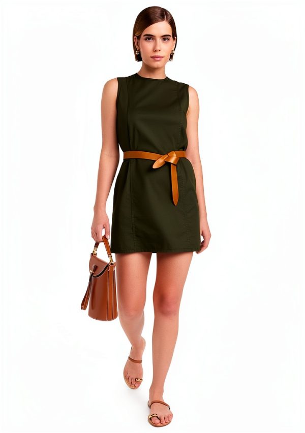 Theory Womens Club Dress Stretch Twill Sleeveless Dark Olive-4