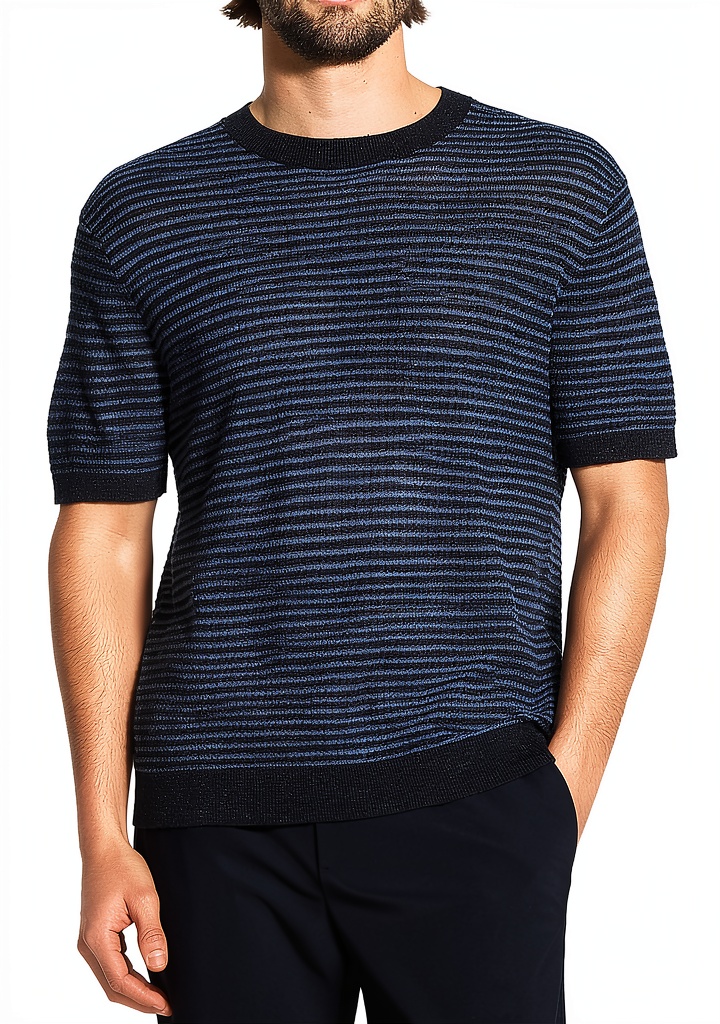 Theory Mens T-Shirt Breathable Comfortable X-Large Baltic laid flat on a wooden table, showing texture and color