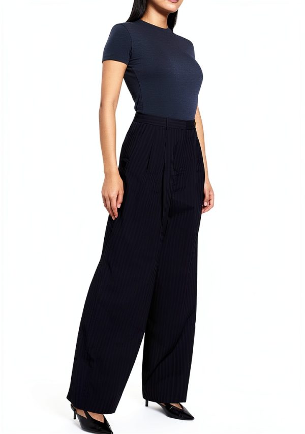Theory Womens Nocturne Navy High Waisted Pleated Trousers-3