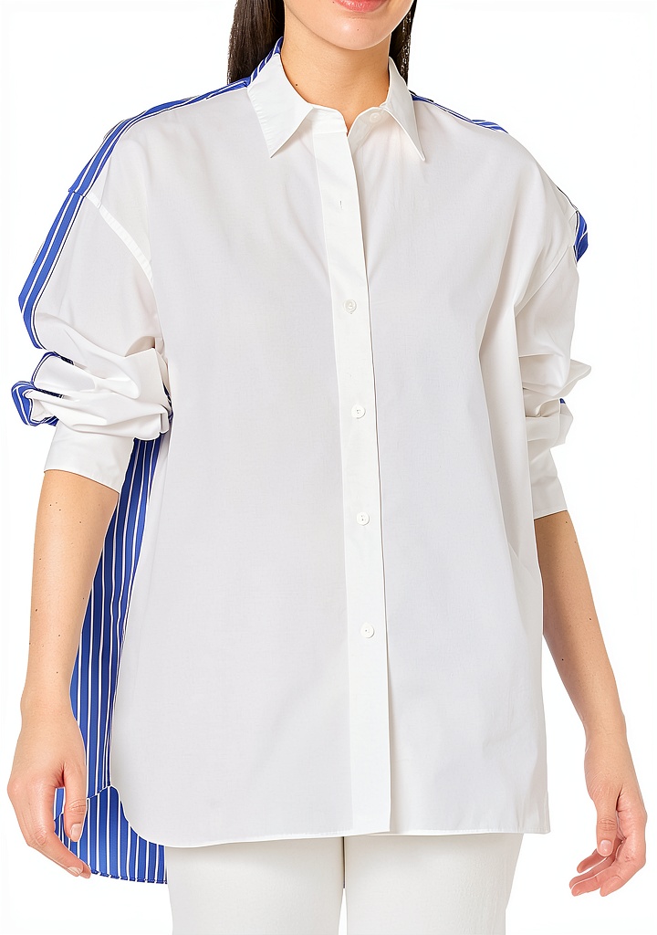'Theory oversized blouse in white and bright blue multi colors'