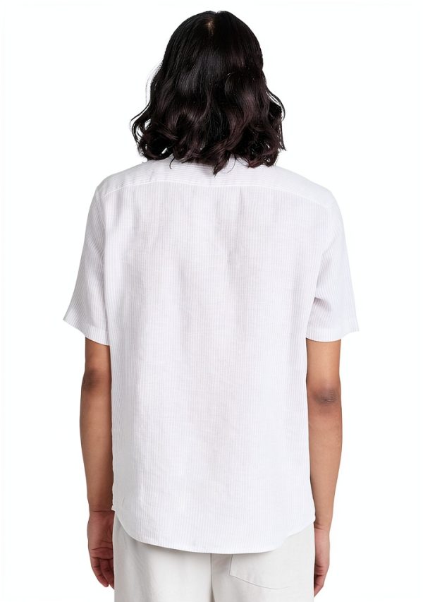 Theory Mens Linen Shirt Lightweight Stripe Short Sleeve-2