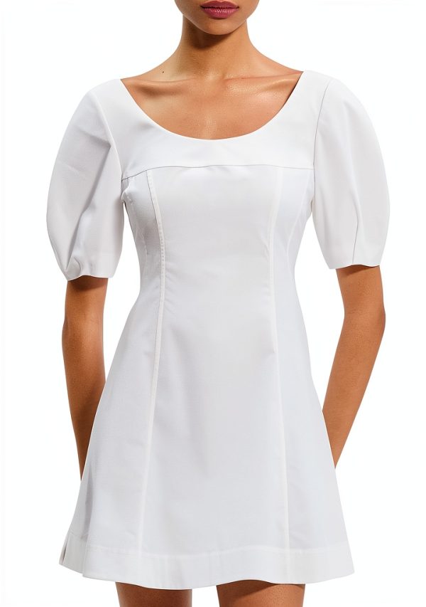 Theory Puff Sleeve Mini Dress Scoop Neck Womens Casual-0