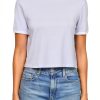 Theory Womens Cropped Slim Fit Tee Soft Iris White-0