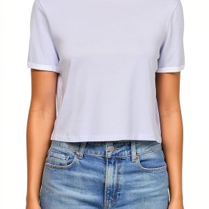 Theory Womens Cropped Slim Fit Tee Soft Iris White-0