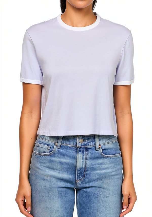 Theory Womens Cropped Slim Fit Tee Soft Iris White-0