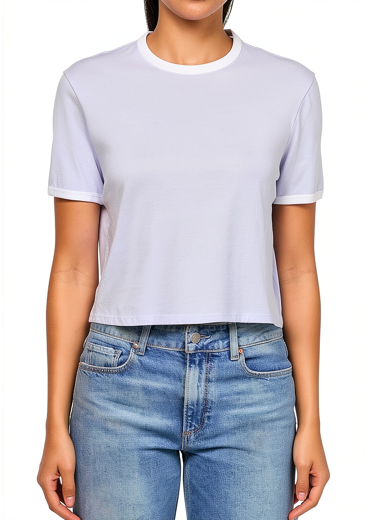 Theory cropped slim fit tee in Soft Iris/White color