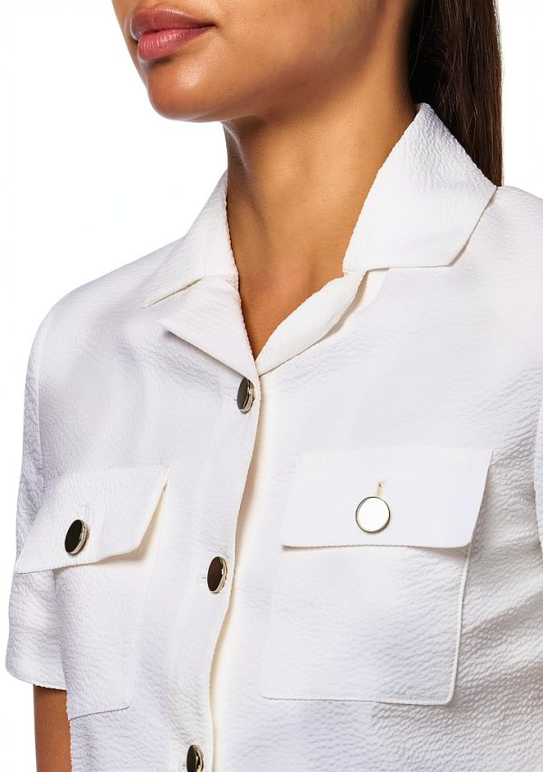 Theory Womens Suit Shirt Cropped Short Sleeve Button Pocket-2