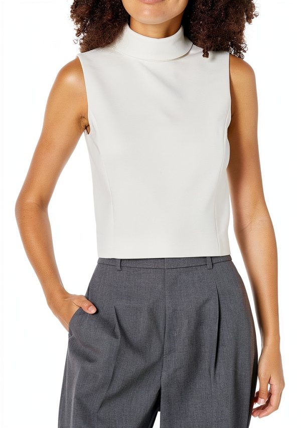 Theory Sleeveless Cropped Tank Ivory Women's Top-0